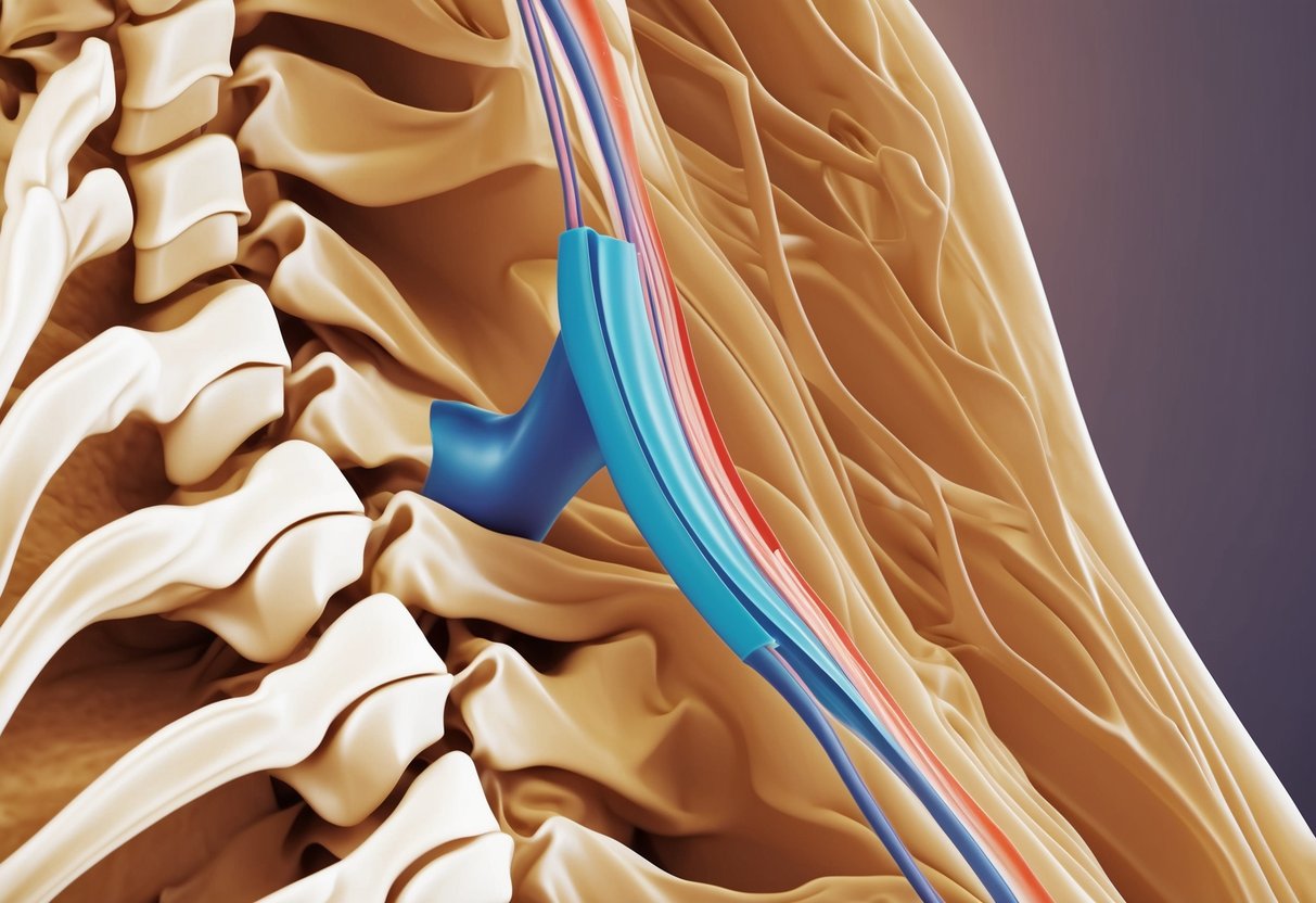 A detailed MRI scan showing foraminal narrowing in the lumbar spine