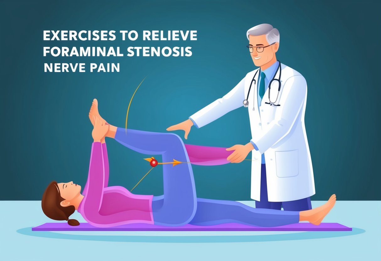 A doctor demonstrating exercises to relieve foraminal stenosis nerve pain