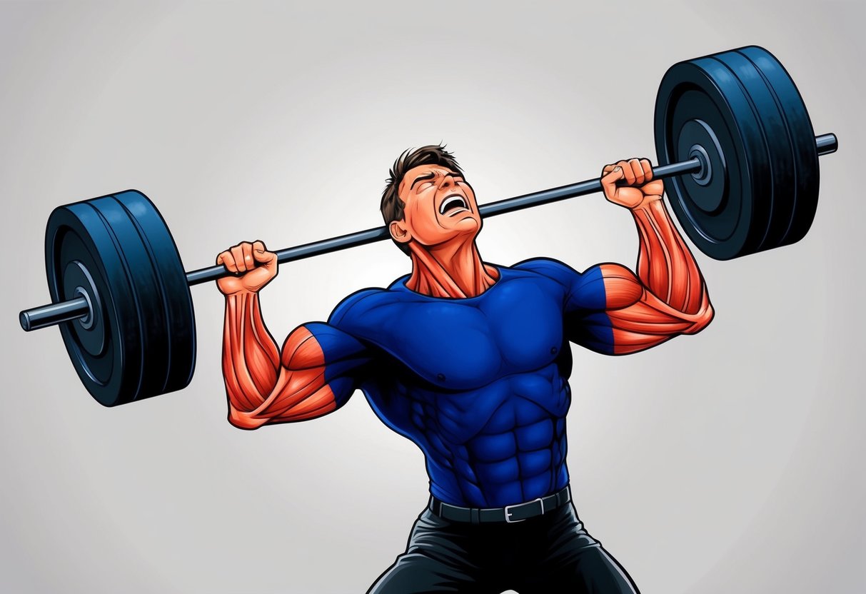 A person struggling to lift a heavy object, their muscles visibly straining and unable to fully support the weight