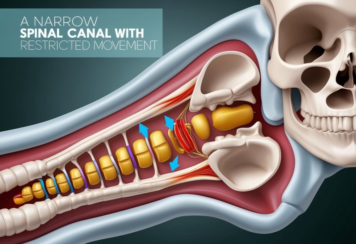 A narrow spinal canal with restricted movement