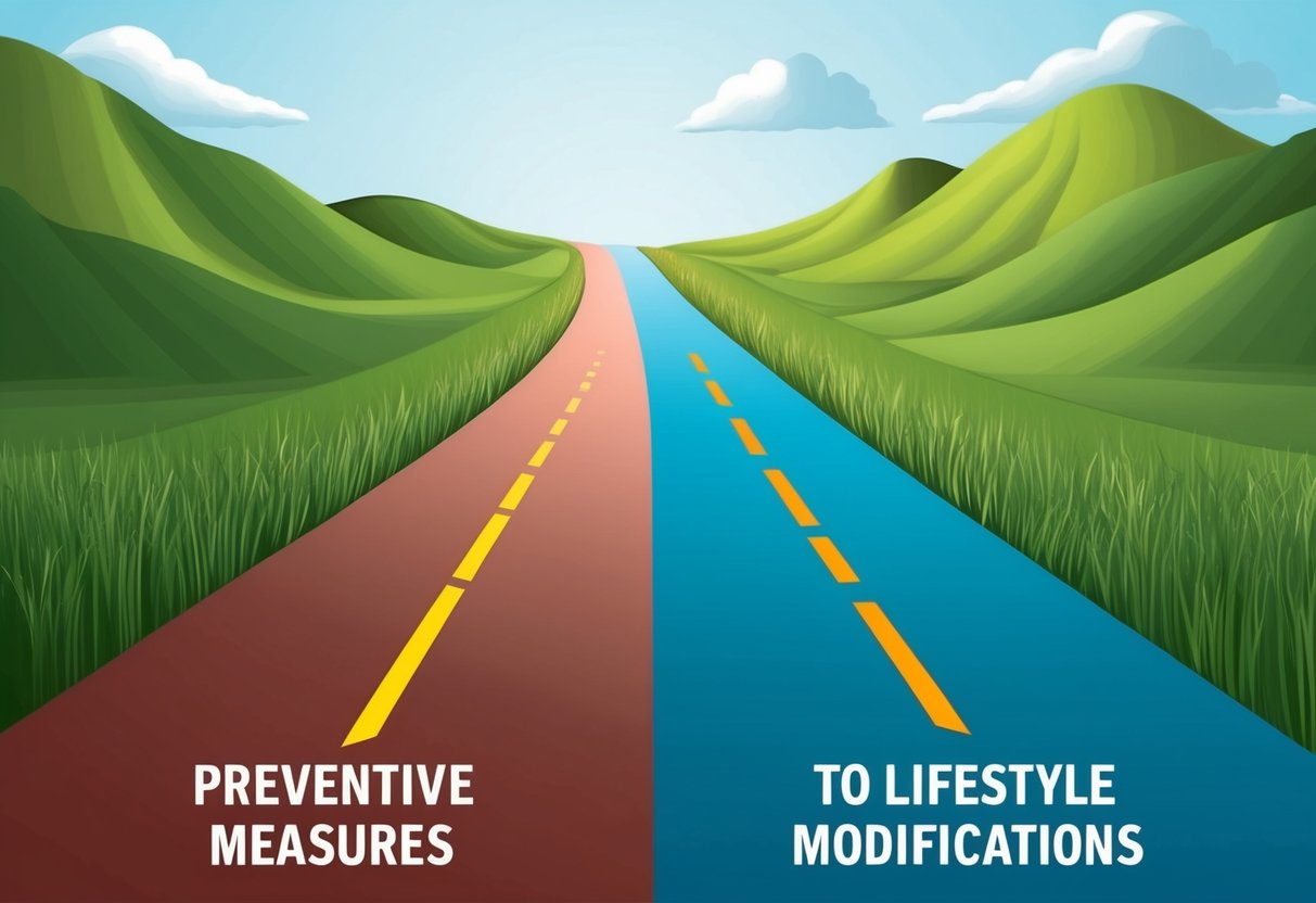 A comparison of two paths diverging, one leading to preventive measures and the other to lifestyle modifications