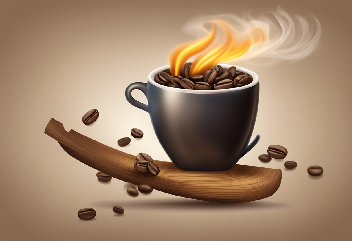 A coffee bean being smoked over a flame, emitting fragrant smoke