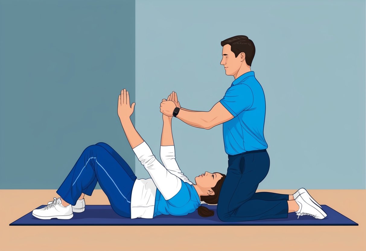 A physical therapist guiding a patient through exercises to relieve foraminal stenosis