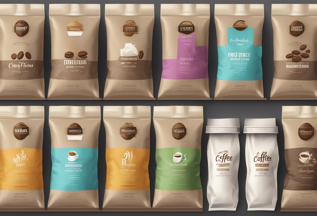 A row of coffee bags with varying expiration dates, from freshly roasted to past due