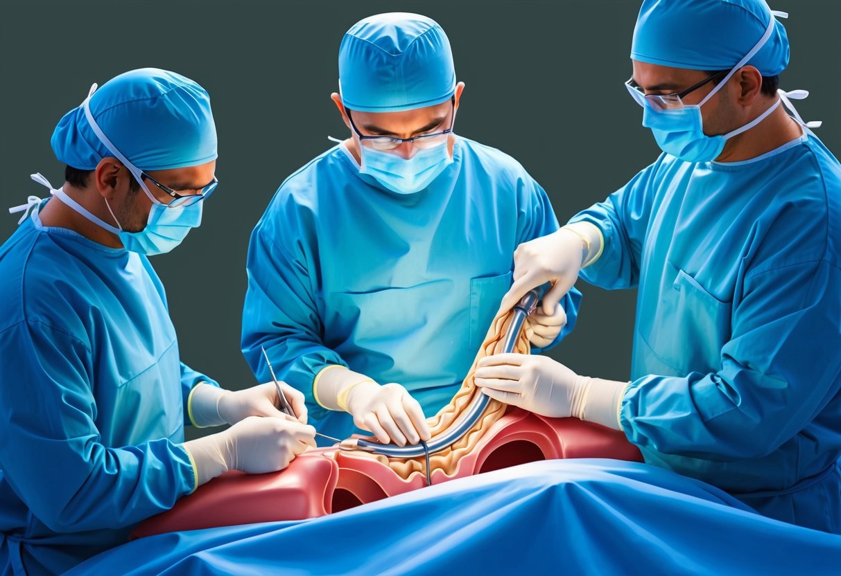 A surgeon performing minimally invasive foraminal stenosis surgery on a patient's spine