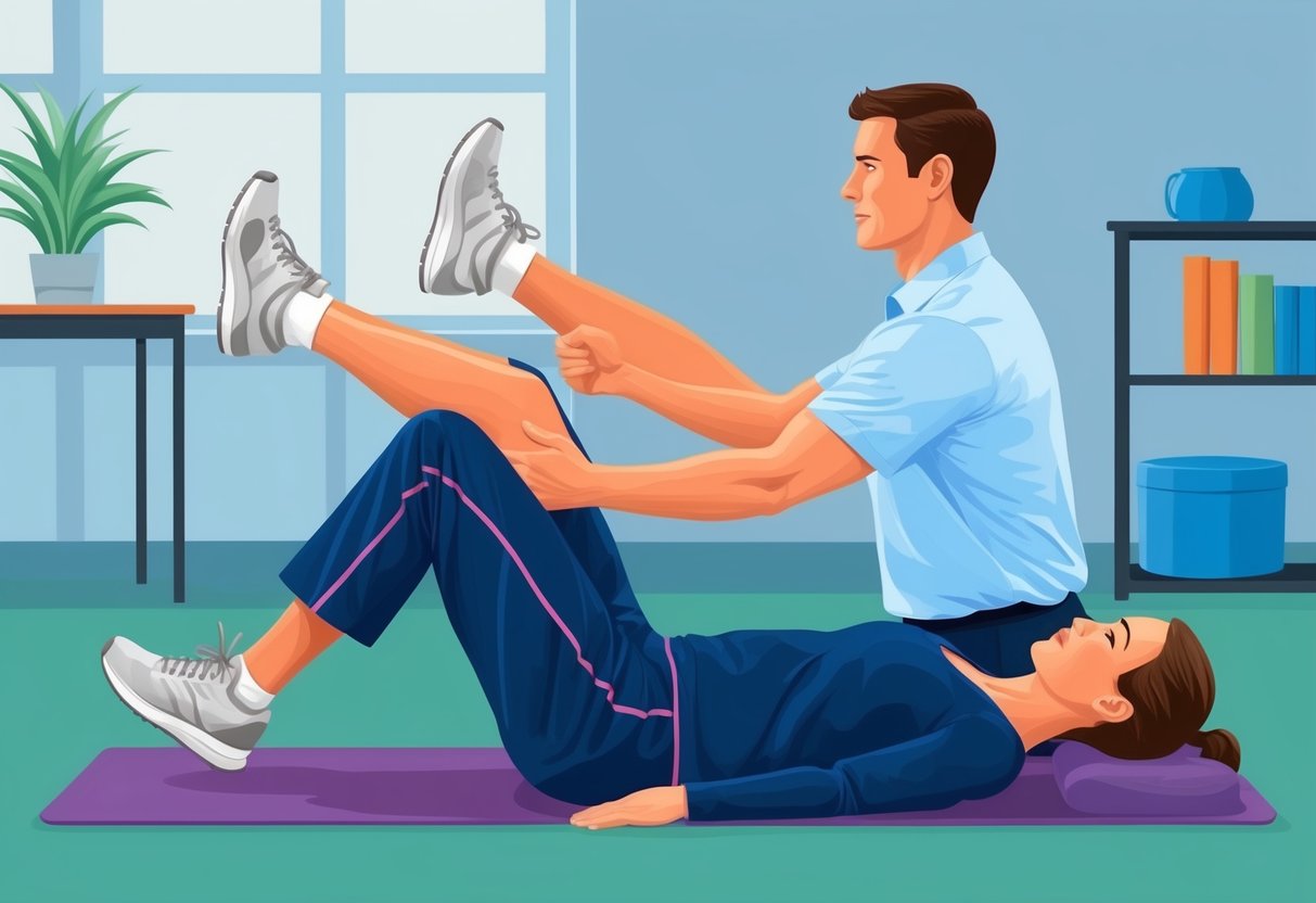 A person doing physical therapy exercises with a therapist to recover from foraminal stenosis treatment