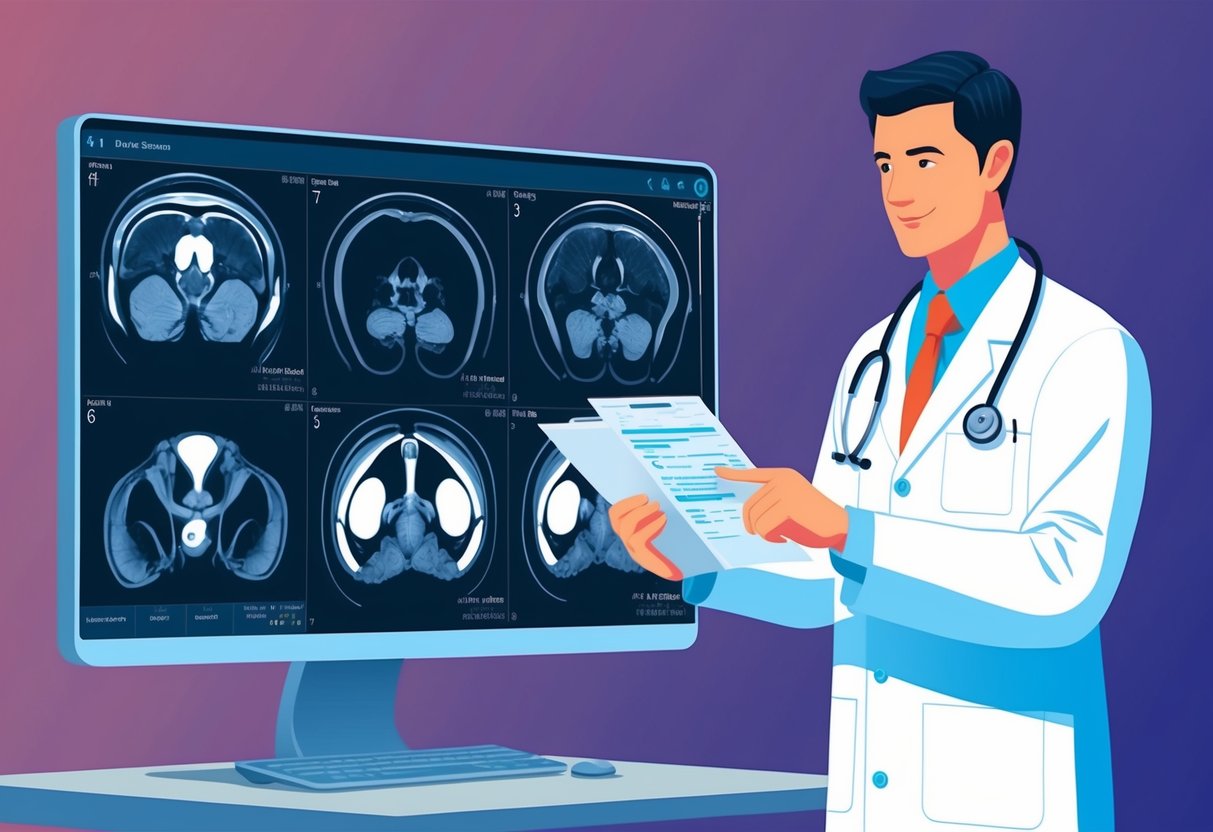 A doctor reviewing MRI scans for foraminal stenosis