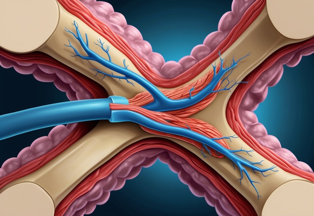 A spinal nerve surrounded by bone and tissue slowly regenerating on its own