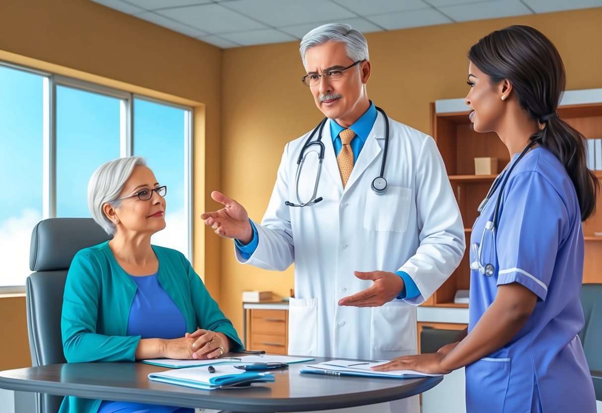 A doctor discussing treatment options with a patient in a medical office