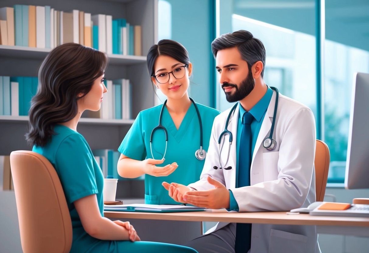 A doctor discussing stem cell therapy with a patient in a medical office