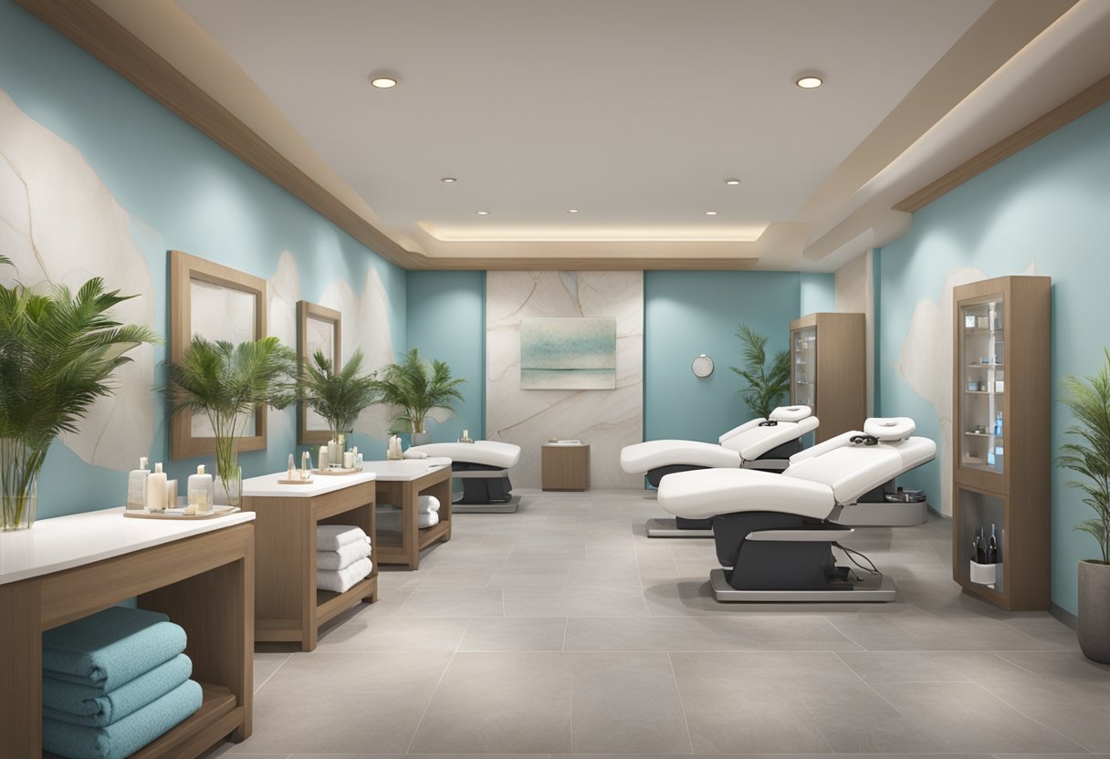 A serene spa environment with two treatment stations, one showcasing a HydraFacial machine and the other a traditional facial setup