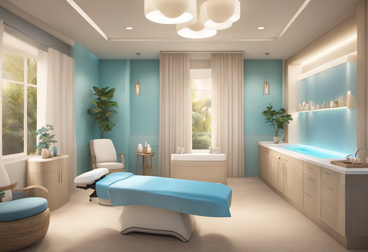 A serene spa room with a HydraFacial machine, soft lighting, and calming decor in Chula Vista, CA