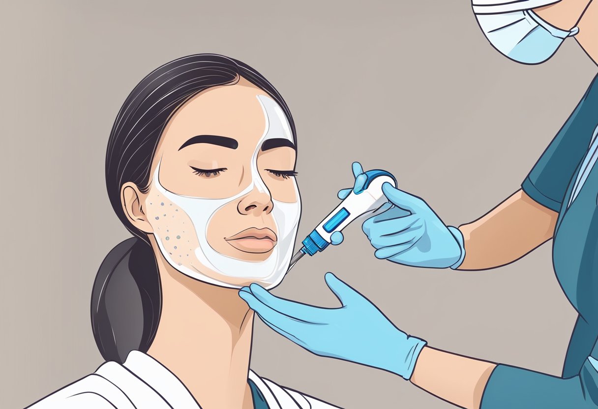 A person receiving a HydraFacial treatment for oily skin, with a skincare professional using specialized tools and products to cleanse and hydrate the skin