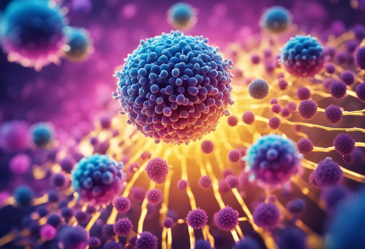 Uma representação vibrante e abstrata de um sistema imunológico fortalecido repelindo o vírus da herpes zoster