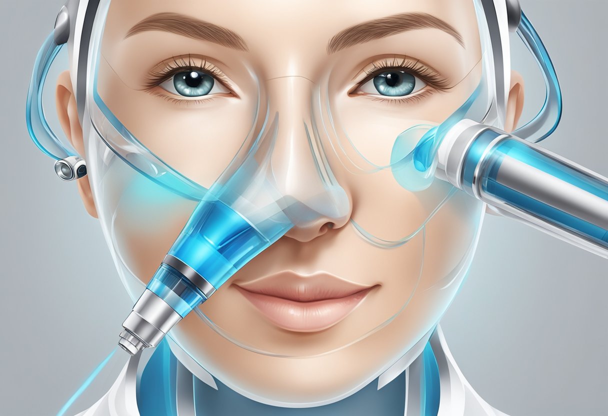 A close-up view of a HydraFacial machine targeting fine lines and wrinkles on the skin with its specialized suction and exfoliation process