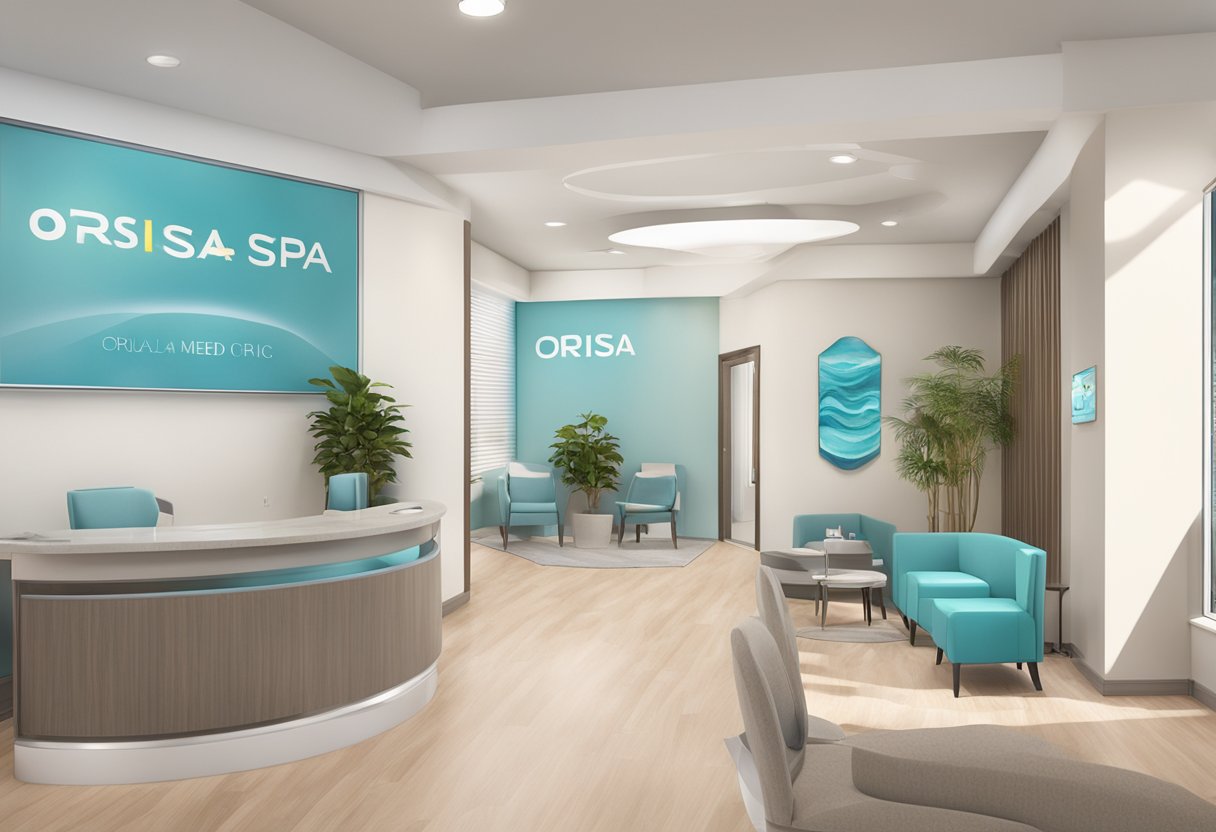 A modern, bright and welcoming HydraFacial clinic in Chula Vista, CA, with a sign for Orissa Med Spa