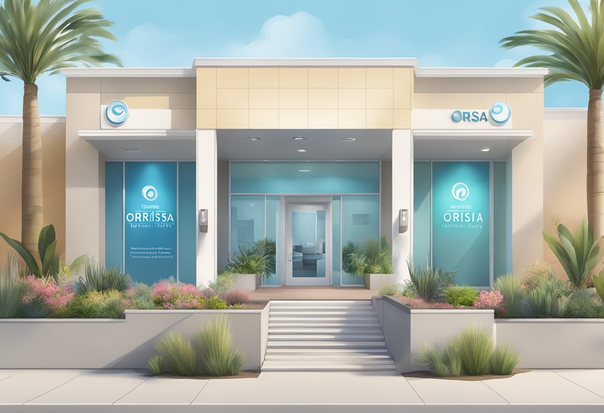 A bright and modern HydraFacial clinic in Chula Vista, CA, with a welcoming entrance and a sign for Orissa Med Spa