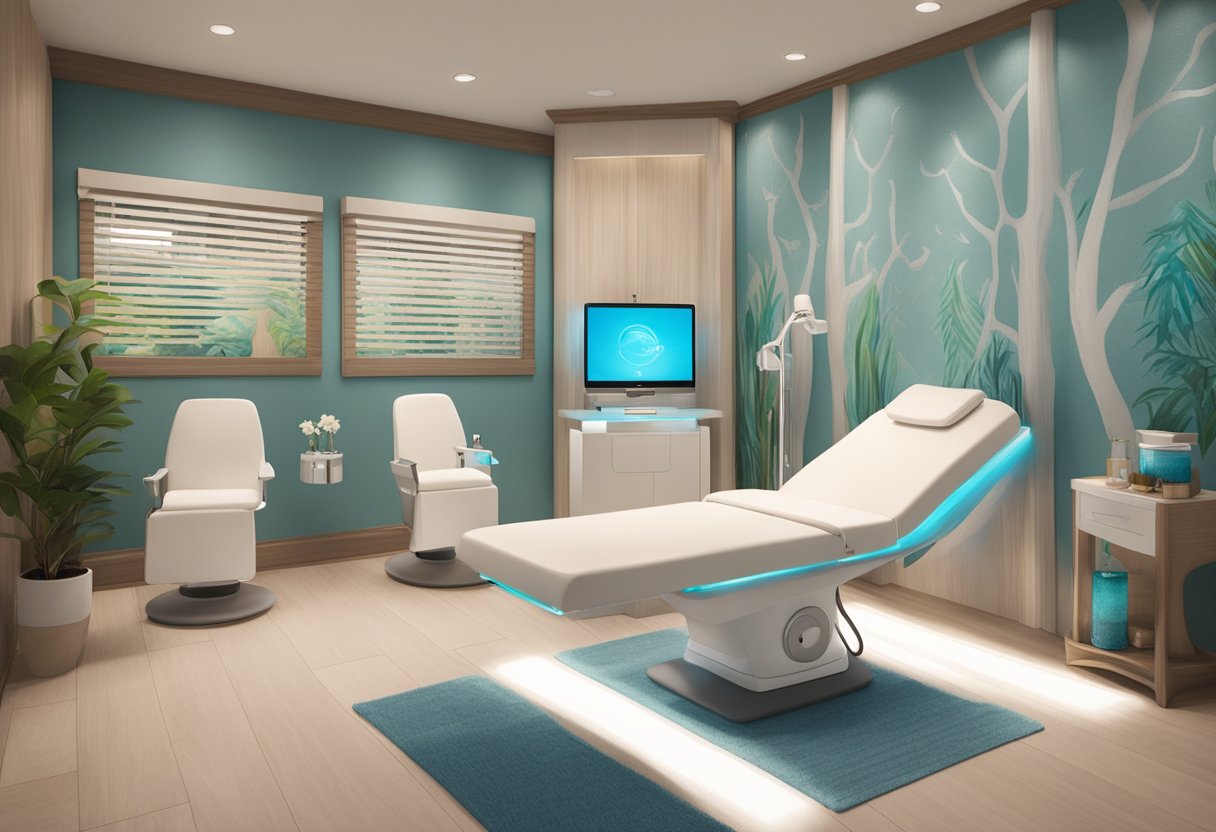 A serene spa room with a HydraFacial machine and soothing decor, ready for an acne treatment at Orissa Med Spa in Chula Vista, CA