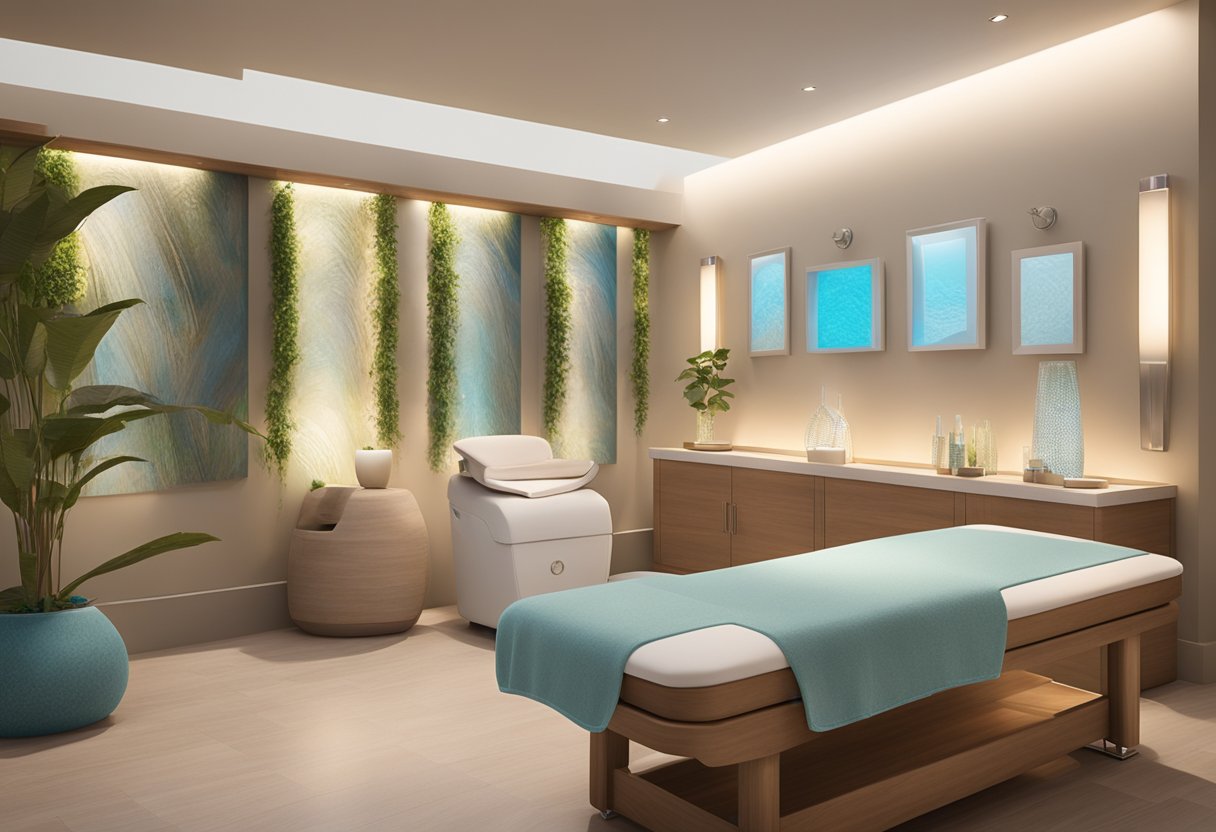 A serene spa room with a HydraFacial machine, soft lighting, and soothing decor at Orissa Med Spa in Chula Vista, CA