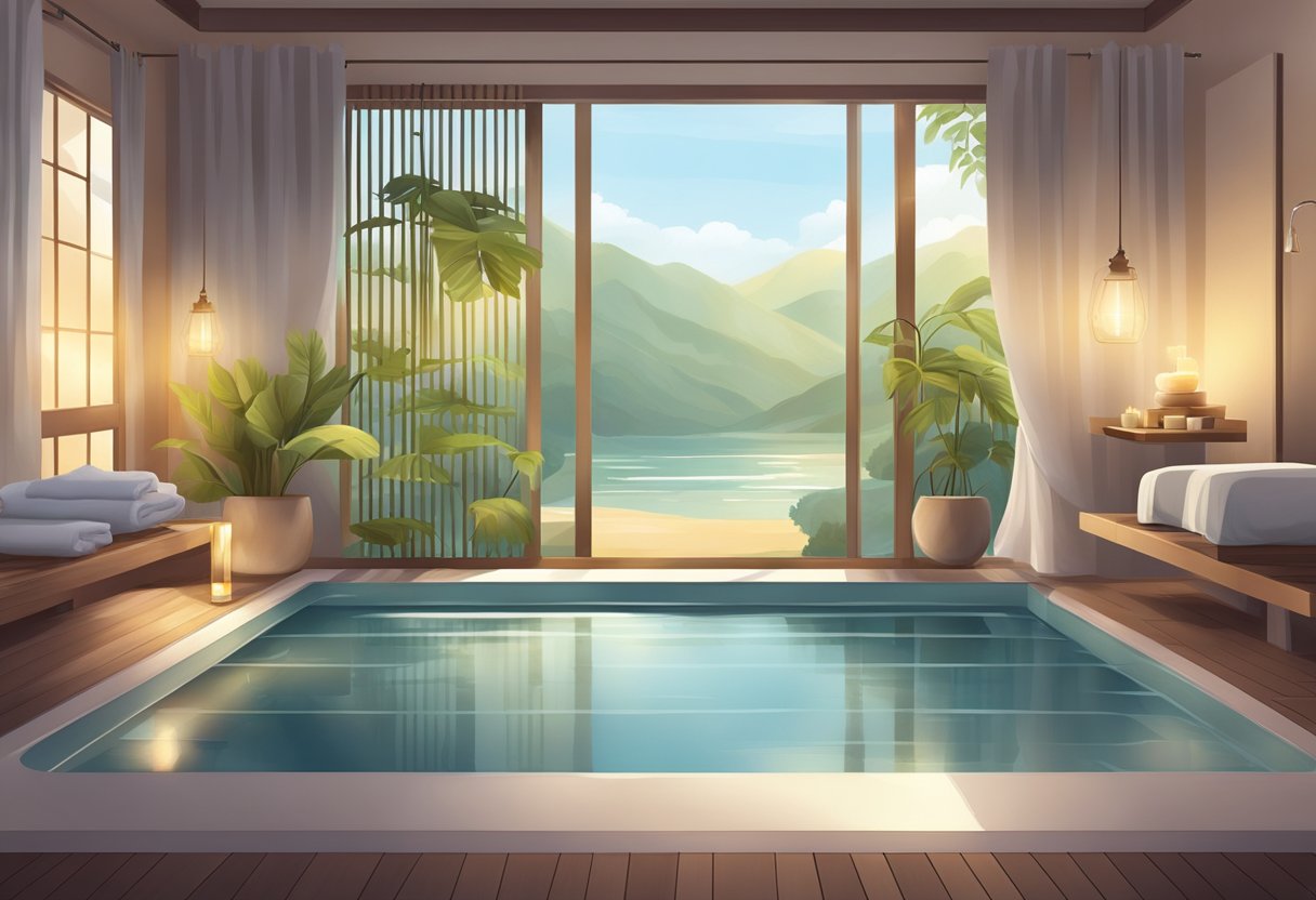 A serene and soothing spa environment with a gentle, calming atmosphere and soft, warm lighting