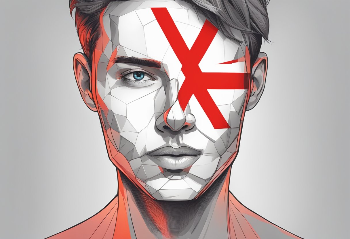 A person with a red "X" over their face, representing those who should avoid HydraFacial treatments