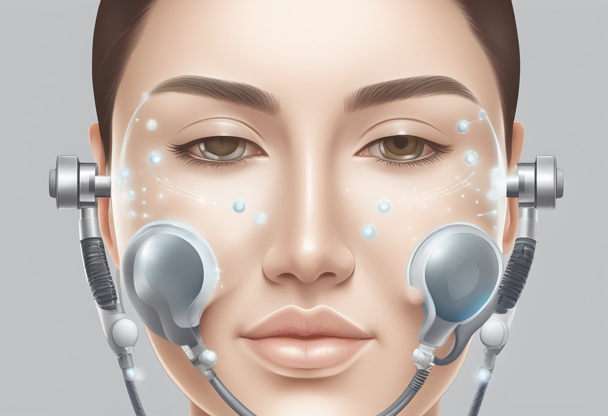 A close-up view of a facial treatment machine targeting large pores on different skin types