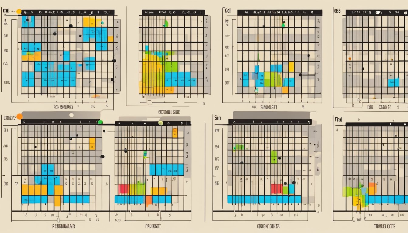 A guitar chord chart with labeled strings and frets, showing finger placement for various chords