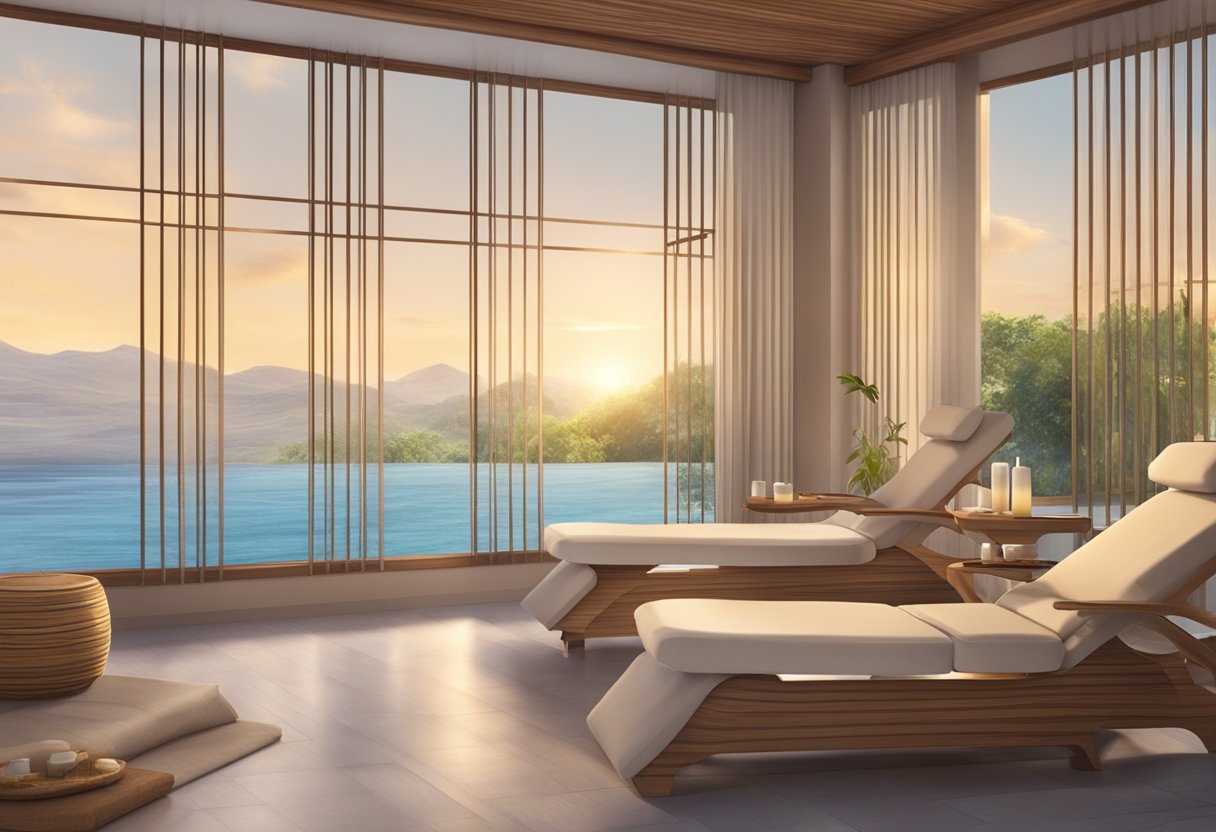 A serene and peaceful spa setting with a luxurious treatment chair and a serene atmosphere