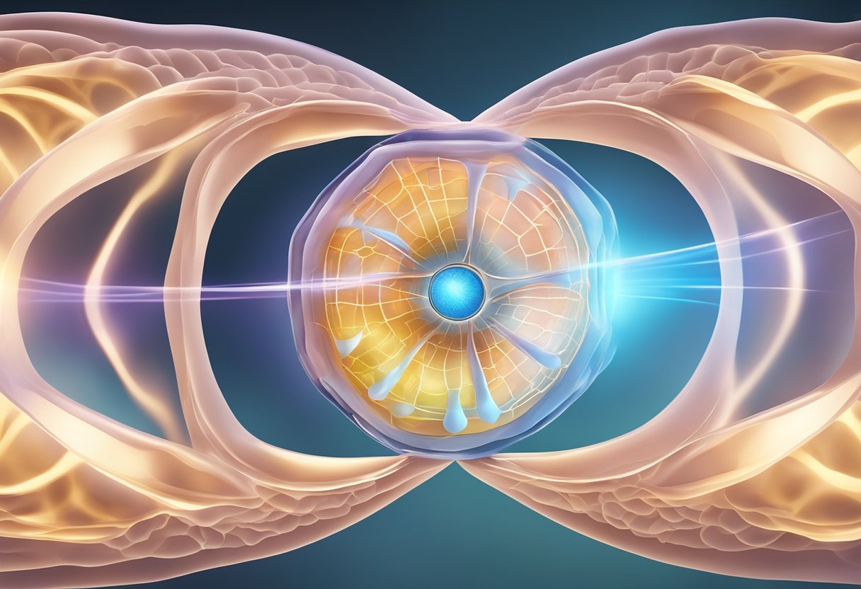 A close-up illustration of a Morpheus8 device emitting radiofrequency energy into the skin, with the underlying tissue being remodeled and rejuvenated