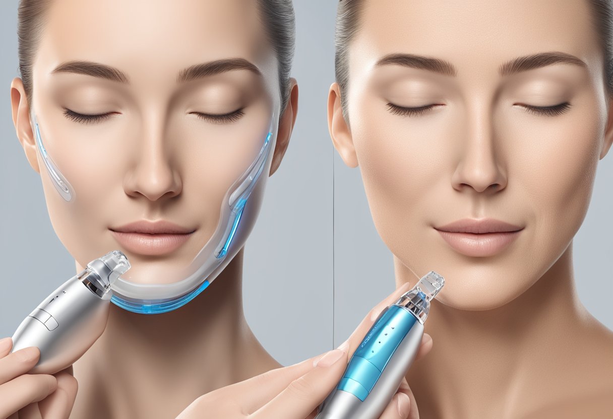 A close-up illustration of Morpheus8 device in action, showing its radiofrequency microneedling technology penetrating the skin's surface