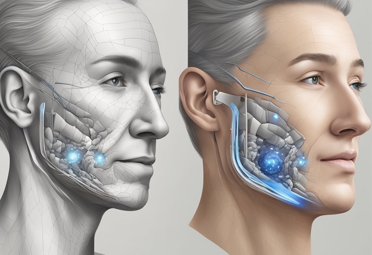 A detailed illustration showing the intricate process of Morpheus8 and traditional microneedling side by side, highlighting their key differences in technique and technology