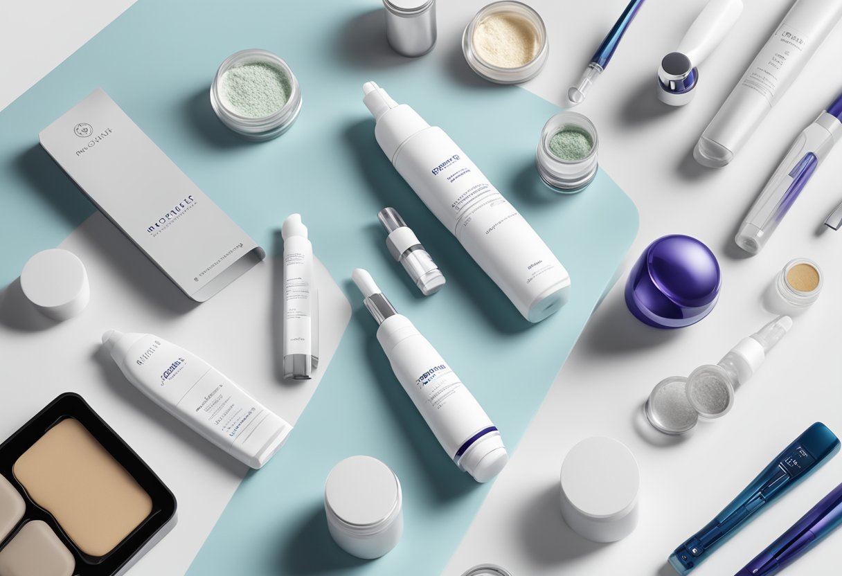 A side-by-side comparison of Morpheus8 and traditional microneedling tools on a clean, white surface, surrounded by skincare products and informational pamphlets