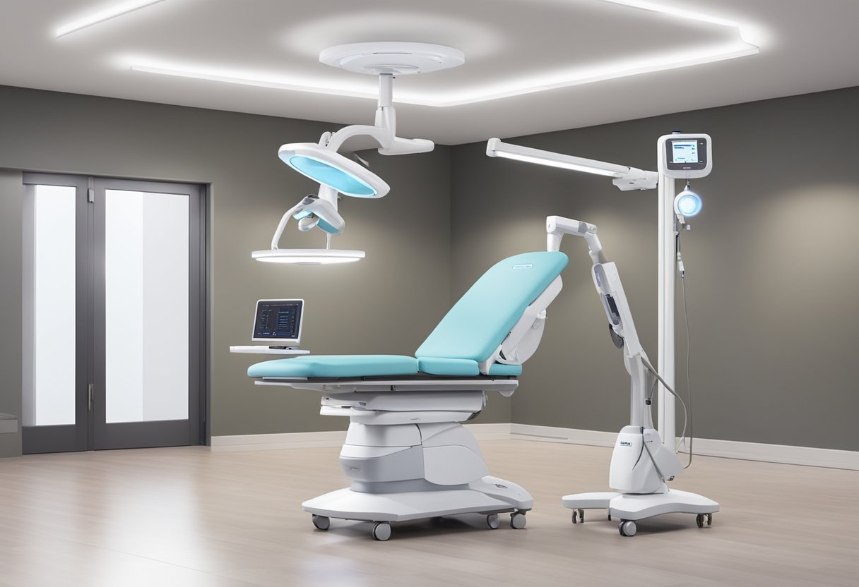 A serene, clinical setting with a Morpheus8 machine positioned for use on various treatment areas