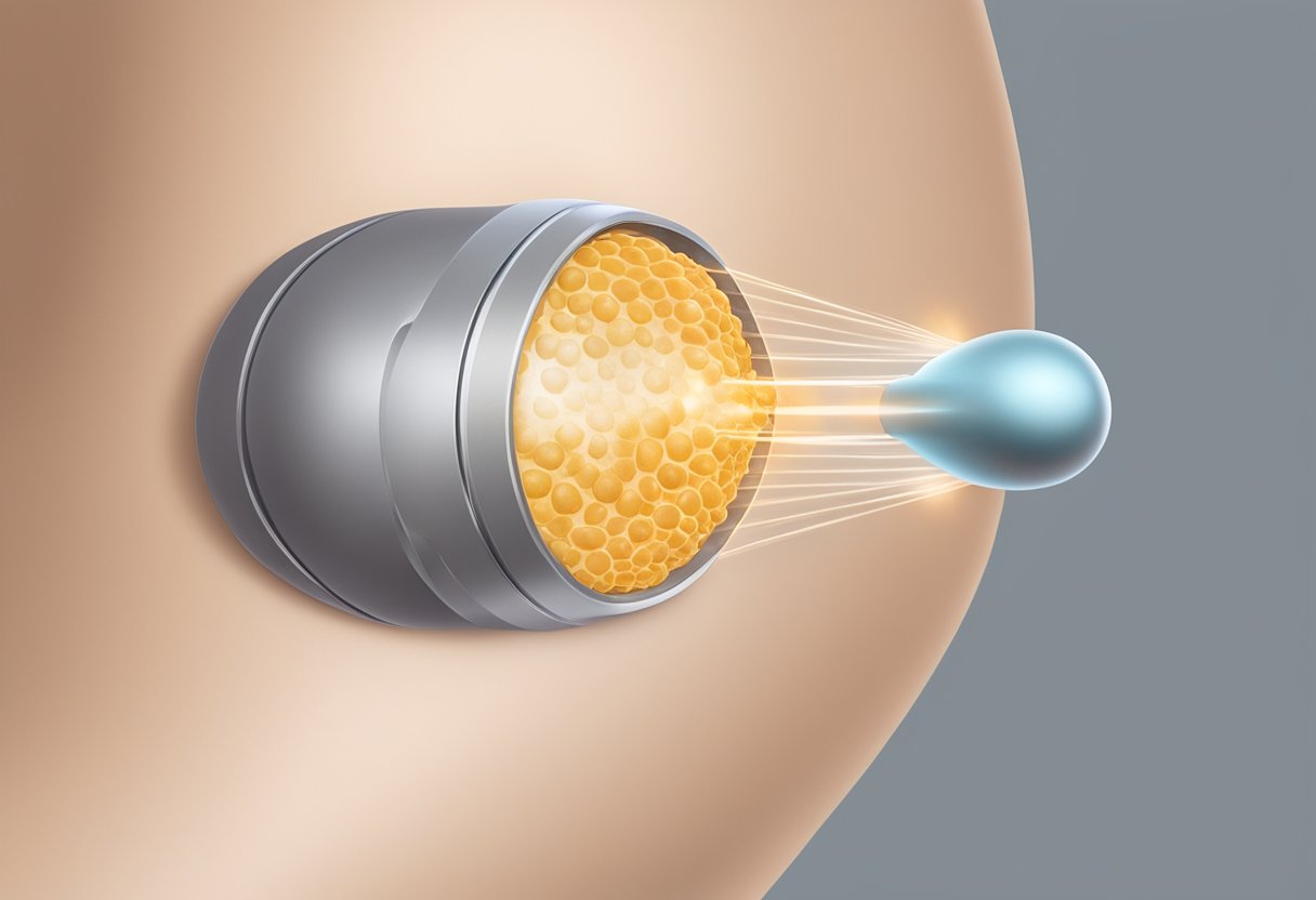 A close-up illustration of a Morpheus8 device targeting cellulite on a skin surface