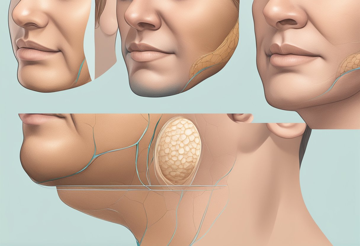 A close-up view of skin with stretch marks being treated with Morpheus8, showing the process of skin remodeling and improvement