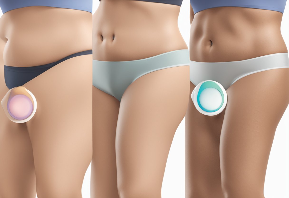 A close-up illustration of a Morpheus8 device targeting stretch marks on skin, with before-and-after images showcasing long-term results