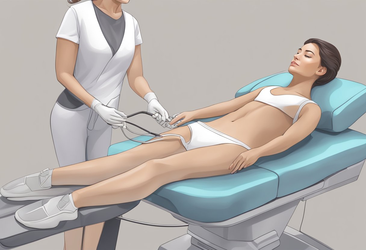 A person receiving a Morpheus8 body contouring treatment, with a focus on the targeted area being reshaped without surgery