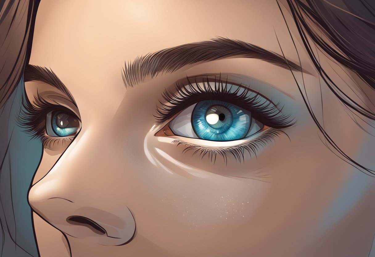 A close-up illustration of an eye with dark circles and under-eye bags, with a spotlight highlighting the area for emphasis