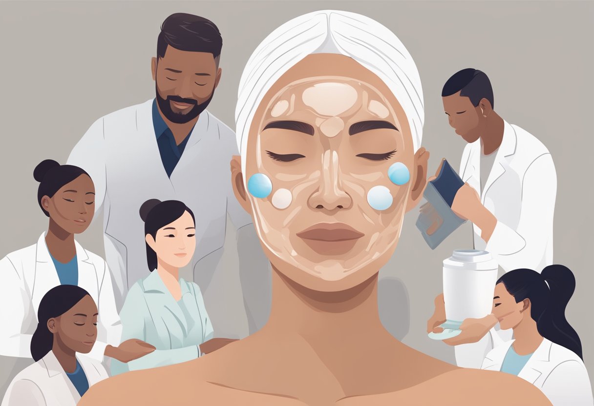 A diverse group of individuals of different ages and ethnicities receiving Morpheus8 treatments in a professional skincare clinic setting