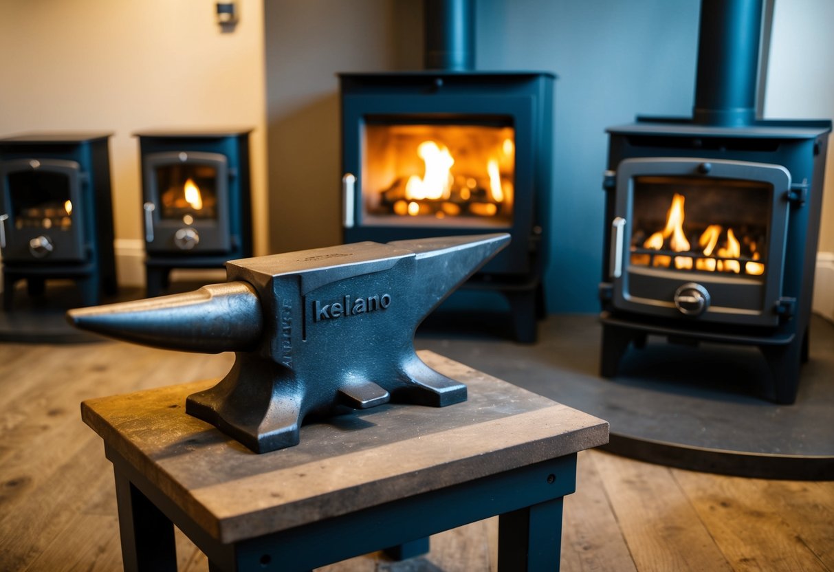 A blacksmith's anvil sits next to a 5kW stove top, surrounded by 10 free-standing stoves in Ireland