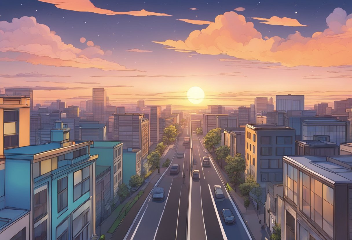A clear sky transitions from day to night in a timelapse, emphasizing the passage of time and the changing colors of the sky