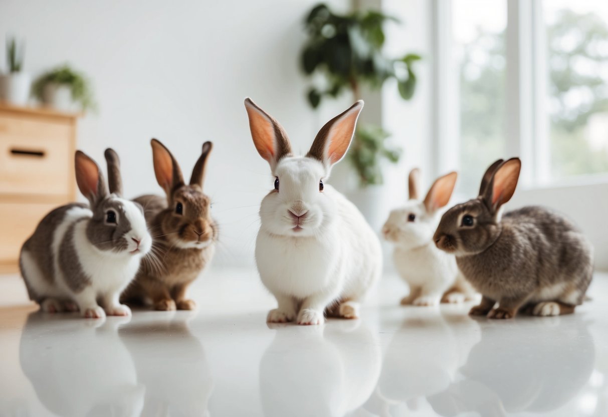 A happy, healthy rabbit playing and socializing with other rabbits in a clean and spacious environment