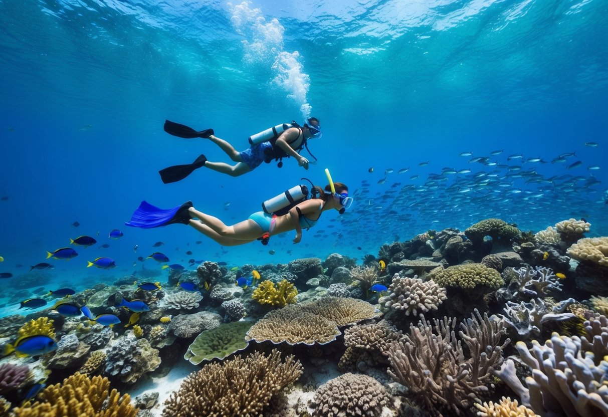 Crystal clear waters reveal colorful coral and schools of fish as a snorkeler explores the vibrant underwater world of the Florida Keys