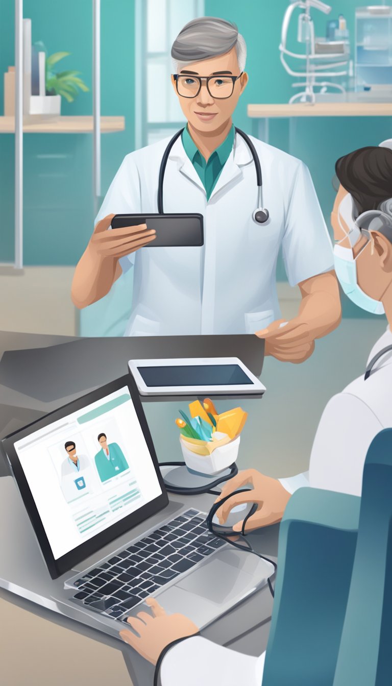 A doctor in a virtual consultation with a patient in Thailand. The patient is using a smartphone or computer to access the Doctor Anywhere app