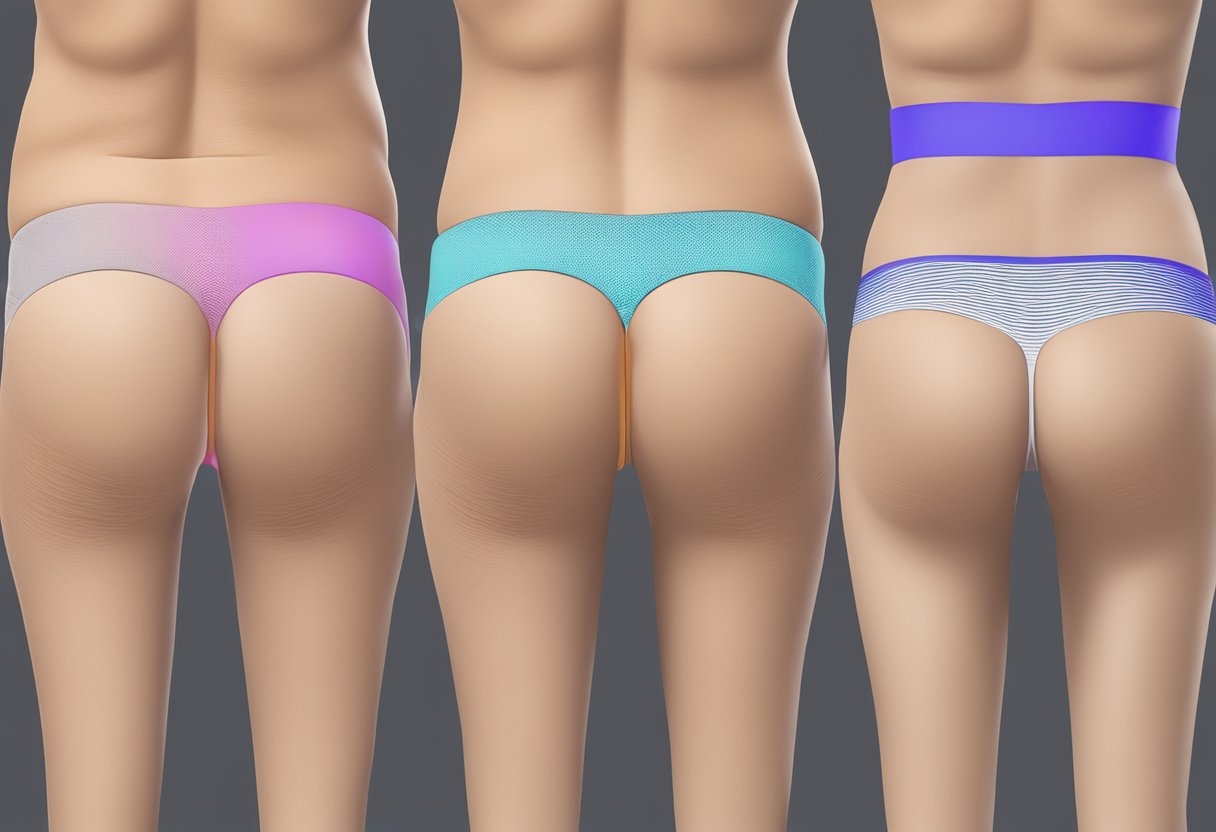 A close-up illustration of a buttocks area, showing a before and after comparison of the firming and tightening results from Morpheus8 and Radiofrequency Microneedling