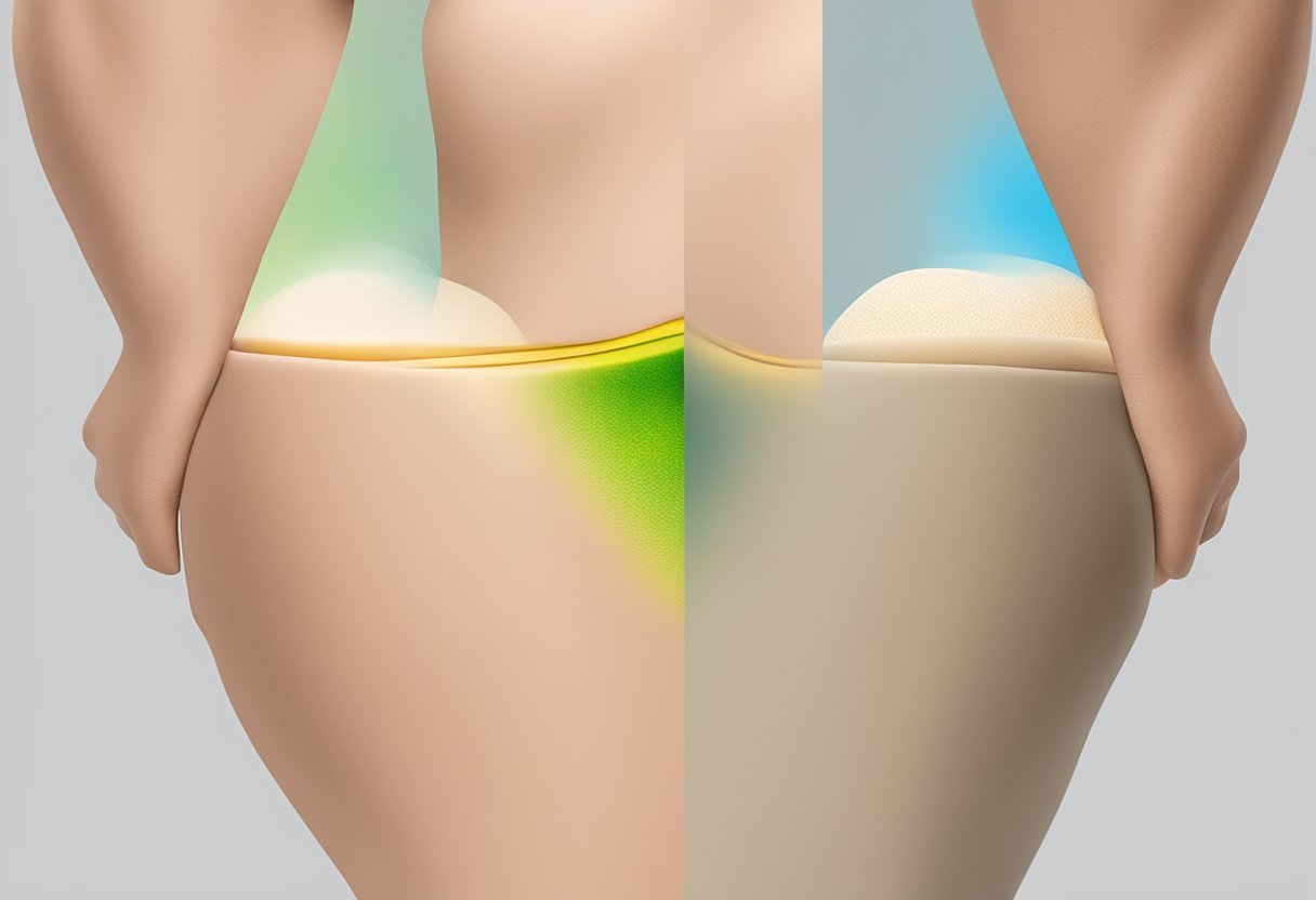 A close-up view of a smooth, dimpled skin surface before and after Morpheus8 cellulite treatment