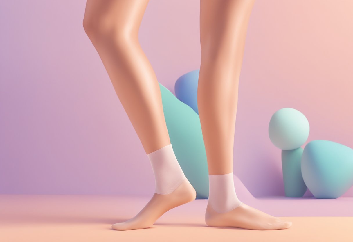 A pair of legs with visibly smoother and firmer skin, standing against a backdrop of soft, pastel colors