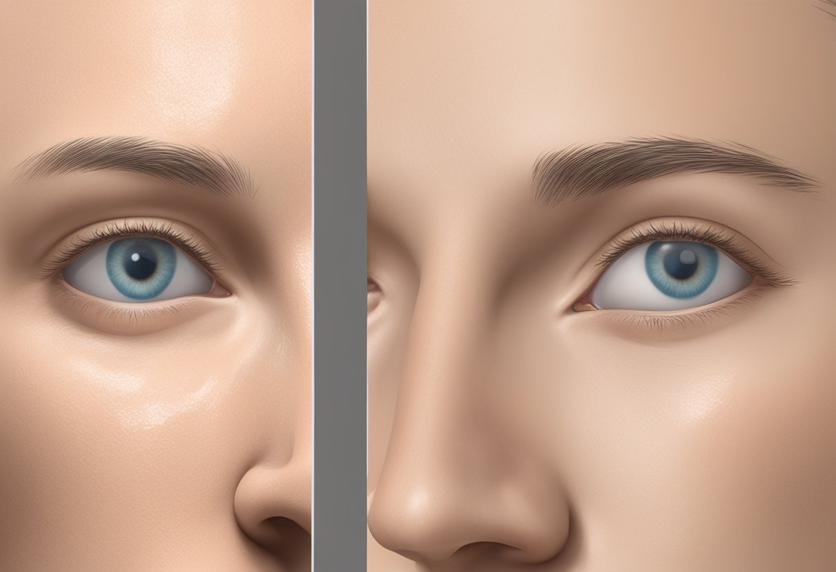 A close-up view of skin undergoing Morpheus8 treatment, showing scars before and after, with visible healing and skin repair