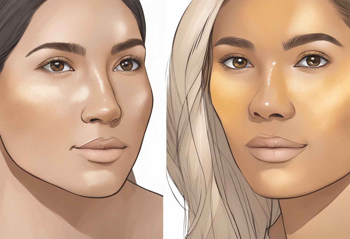 A close-up of a dark, discolored area of skin before, and a visibly lighter, more even-toned area after using Morpheus for hyperpigmentation