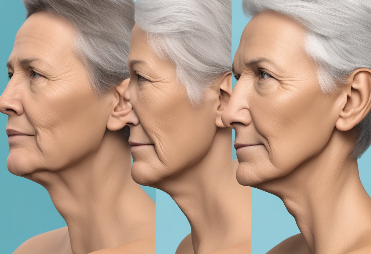 A side-by-side comparison of a sagging jowl before and after Morpheus8 treatment, showcasing the lifting results